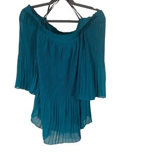 City Chic Teal Chiffon Plisse Off The Shoulder Blouse NWT L/ 18/20